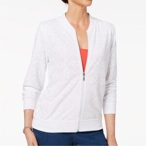 Alfred Dunner White Floral Lace Summer Jacket